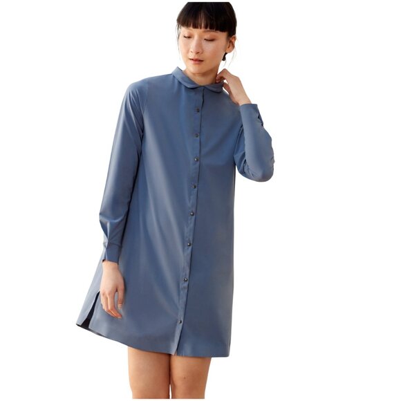 ADAY Back To Front Shirt Dress in mineral blue L large versatile *no belt* - Picture 1 of 10